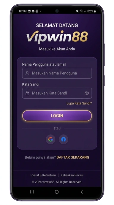 Tampilan halaman login vipwin88